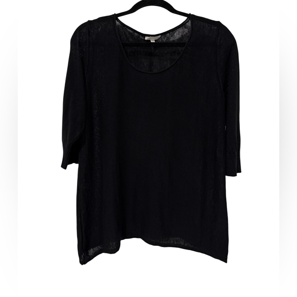 Eileen Fisher 100% Linen Black Short Sleeve Top (Size L)